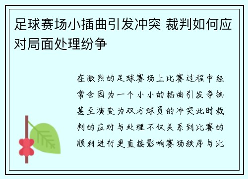 足球赛场小插曲引发冲突 裁判如何应对局面处理纷争