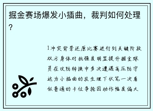 掘金赛场爆发小插曲，裁判如何处理？